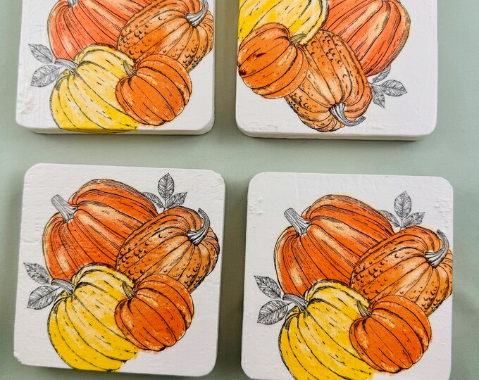 Handcrafted Fall Pumpkin Wood Coasters Set of 4 - Nature-Inspired Home Decor