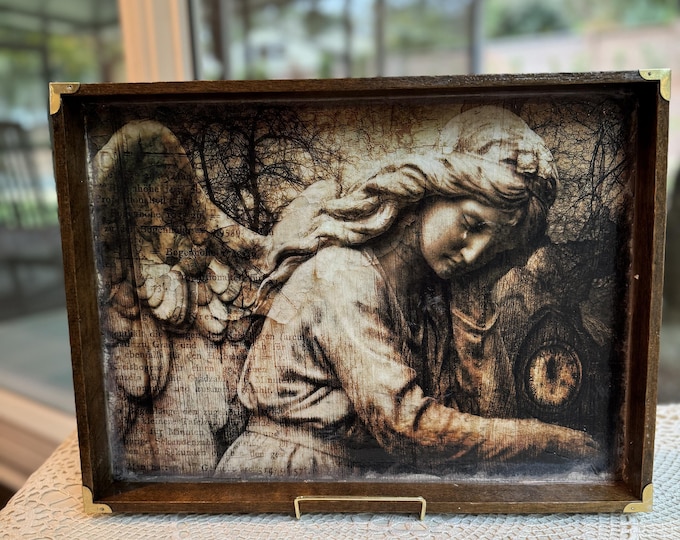 Gothic Angel Decoupage Wooden Tray