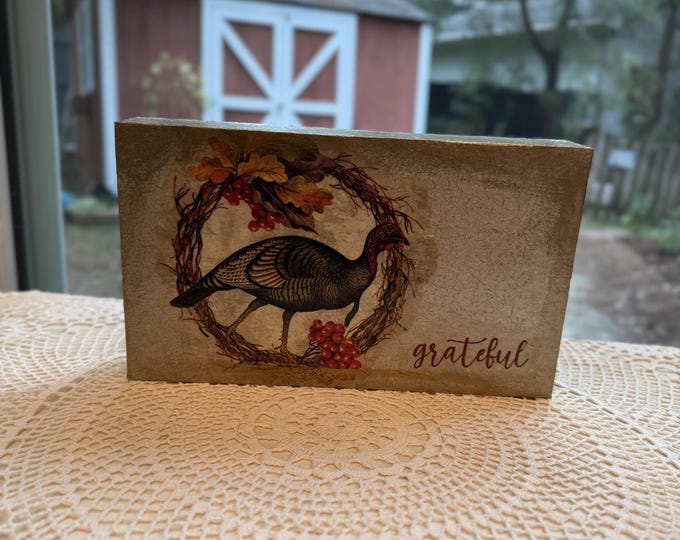 Thanksgiving Wood Plaque Wall Hanging  Grateful Fall Farmhouse Sign