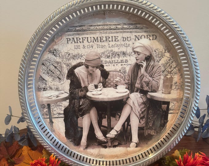 Large 15" Round Metal Tray for Ladies Dressing table or  Decorative Display
