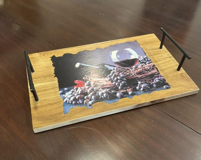 Handcrafted Wooden Serving Tray Decorative Tray with handles Wine Tray Charcuterie Board