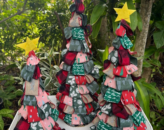 Christmas Ribbon Tree Set of 3 – Festive Décor Trio