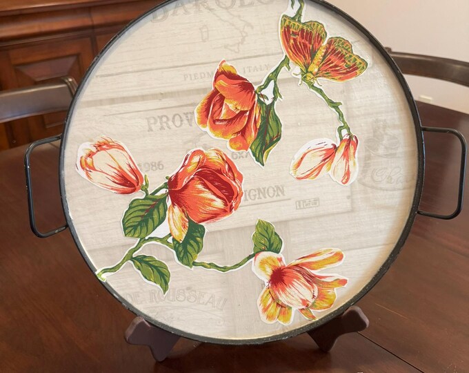 Charming Wood and Metal Decor Serving Tray