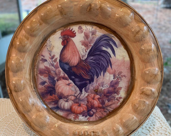 Recycled Fluted Tray Fall Rooster Wall Deco, Vintage Farmhouse Find