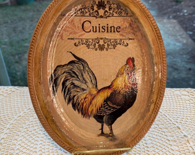 Rustic Rooster Metal Tray  Vintage French Farmhouse Kitchen Wall Decor