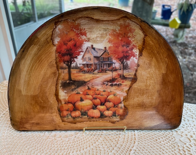 Recycled Fall Farmhouse Pumpkin Decoupage Tray