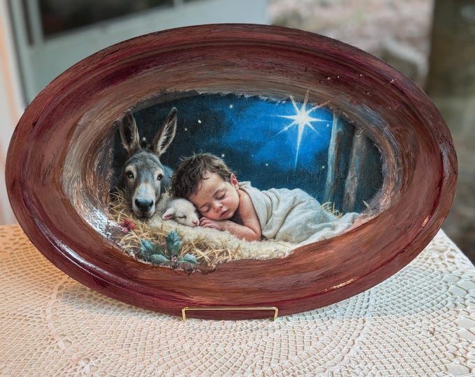 Baby Jesus Decoupage Tray Upcycled Religious Art