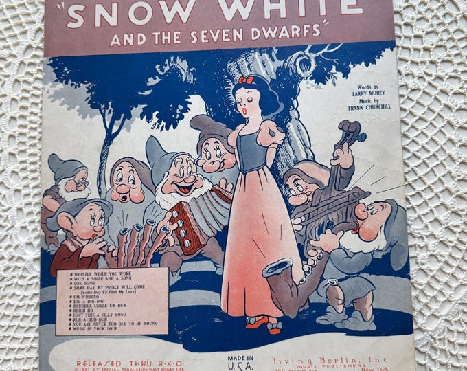 Vintage 1937 Whistle While You Work Sheet Music Snow White Walt Disney collectible