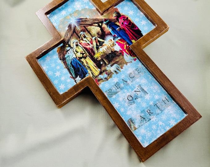 Wall Art Handmade Nativity Cross Peace on Earth