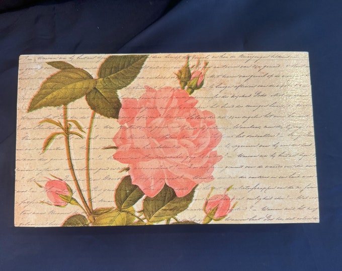 Rose and Script Decoupage Wooden Wall Box Sign - Cottage Style Wall Art