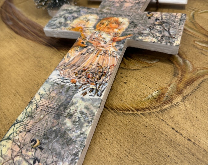 Wooden Wall Cross, Wall Cross, Wooden Cross, hanging cross, decorative cross, cross wall art, decorative wall art cross Angel hanging cross