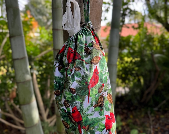 Plastic bag holder Grocery bag holder Red Bird Cardinal Design