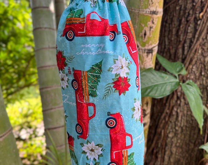 Plastic bag holder Grocery bag holder Red Truck Christmas Design