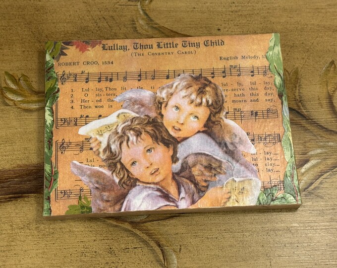 Wall Art Christmas Carol with Cherubs Christmas Carol, Cherubs, angels wall hanging, gift for a friend Coventry carol, pair of cherub angels