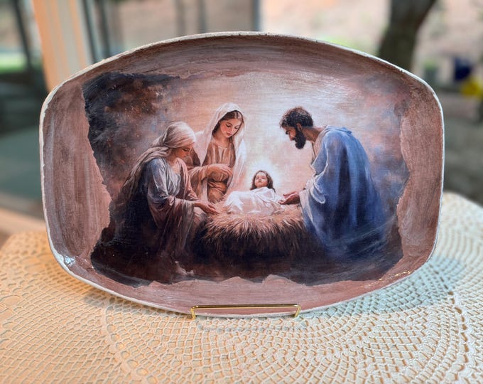 Decoupage Nativity Tray  Upcycled Christmas Decor, Holy Family