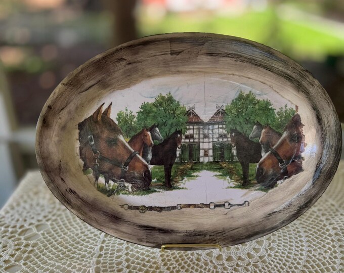 Hand-Painted Equestrian Vintage Tray