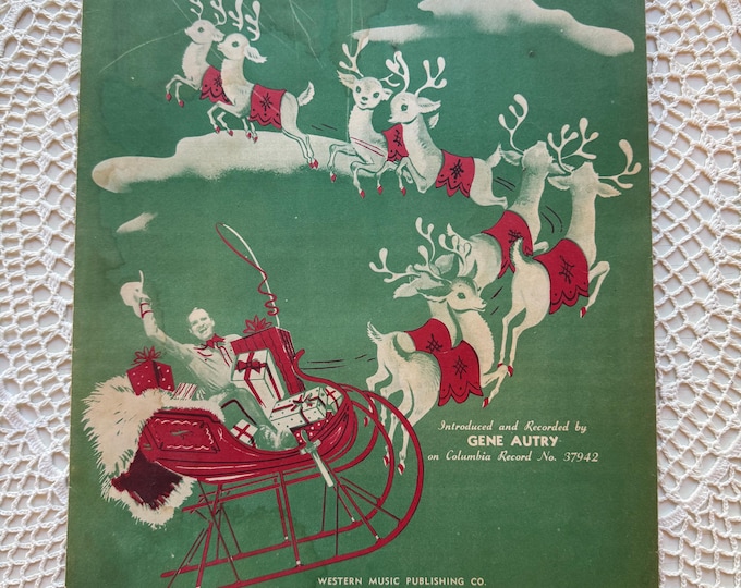 Vintage 1947 "Here Comes Santa Claus" Sheet Music, Gene Autry Columbia Record #37942