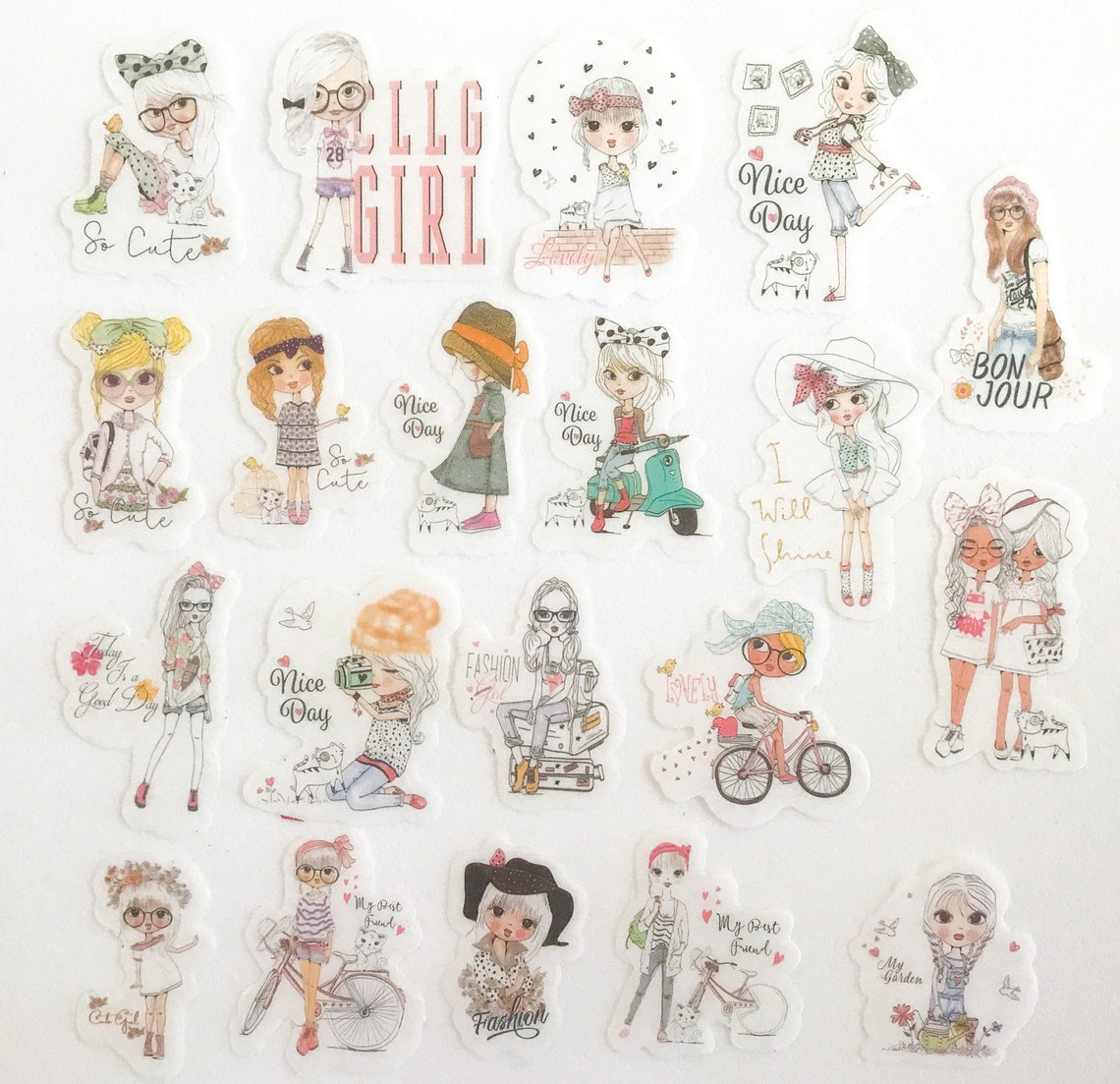 40 Pcs Cute Girl Stickers Lovely Girl Bullet Journal Sticker Etsy
