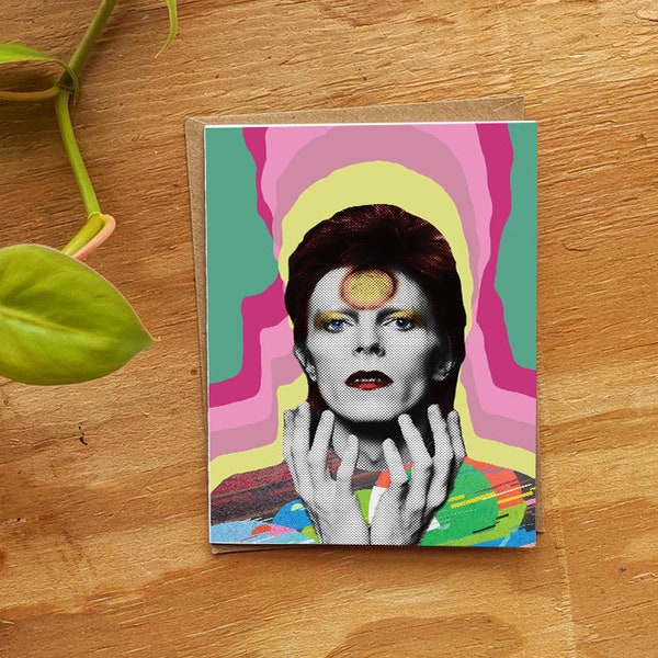 Davie Bowie Birthday Greetings Card, Ziggy Stardust, Aladdin Sane, Lyrics, Hippie 60s 70s 80s, Graffiti, A6 Free Shipping