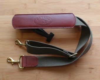 NEW !!!Adjustable Replacement  shoulder strap.Full grain leather and  pure cotton 1&1/2" webbing with solid brass  hardware