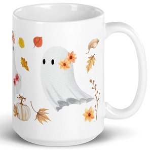 Ghost Mug Ghost Lover Gift Cottagecore Halloween Fall Autumn Mug Fall Leaves Pumpkin Ghosts Goblincore Gift