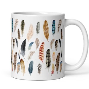 Feather Mug Feathers Lover Gift Bird Messages Mug Bird Lover Gift Spiritual Signs Cottagecore Mug Boho Feather Coffee Mug Feather Gift