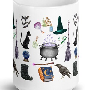 Witch mug Halloween Fall Autumn Mug Witches Magic Spell Cauldron Black Cat Raven Bats Goblincore