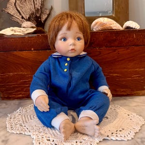 Vintage Dianna Effner Porcelain Doll Boy,  12”,  Soft Body,  Blue Eyes,  #5096 FD Collectible Doll