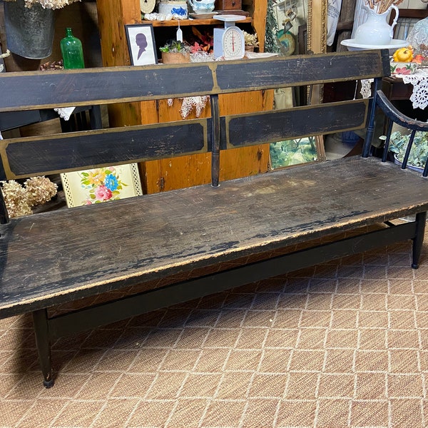 Antique Deacon Bench, Early 1800s Hall Bench, 19th century bench, railroad bench, primitive bench, fine antique