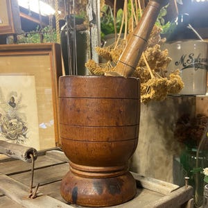 Antique wooden Mortar and pestle - primitive - hand turned wood - farmhouse - primitive kitchen decor