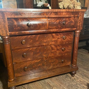 Empire style dresser, Flame Mahogany, American Empire chest of drawers