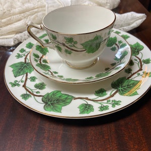 Crown Staffordshire Bone China Dessert Set: Ivy Leaf Teacup, Saucer, Plate