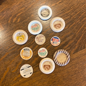 Tapas de botellas de leche antiguas, tapas de botellas de leche, Wahl Dairy, Tonawanda NY, Mathies Dairy, Kent’s Dairy, Delamore Dairy, Marble Farms