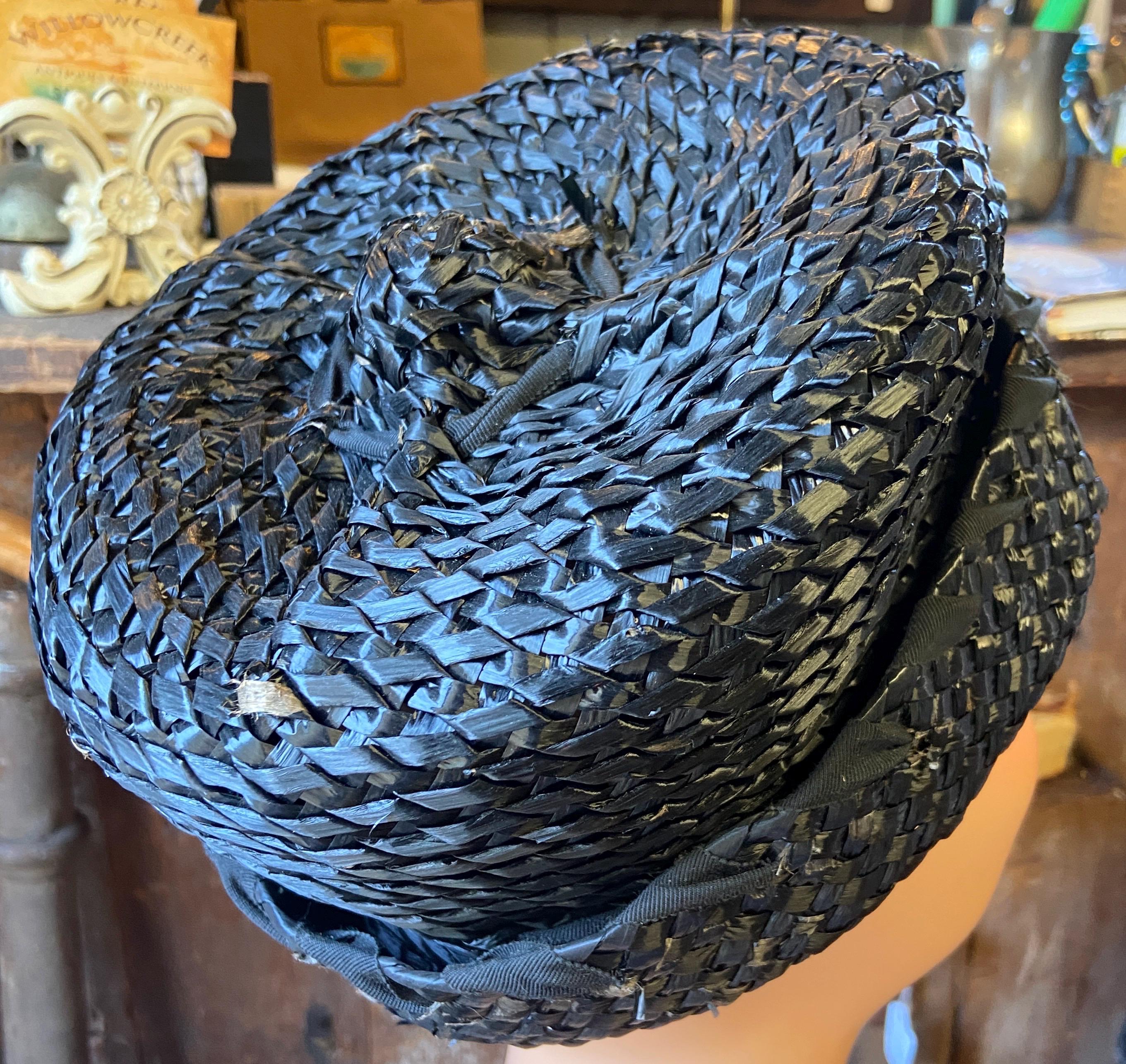 Vintage Mr. John Classic Black Woven Pillbox Style Hat with White Trim Pillbox Formal One Size Vintage Hats for Women for sale | eBay main image 3