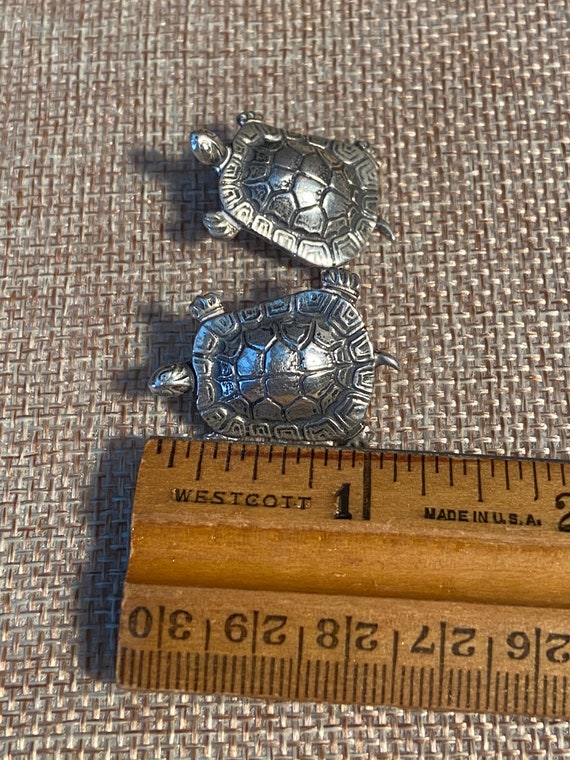 Sterling silver turtle earrings, clip on, Turtle … - image 1