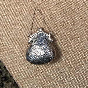 Sterling Silber Miniatur Geldbörse, dekorative Münztasche, viktorianisches, silbernes Korbgeflecht