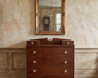 Antique Empire Sheraton Chest of Drawers c.1810–1850, Step-Back Dresser, Dovetailed Drawers, Glass Knobs, Walnut or Cherry