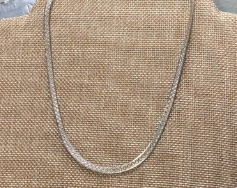 Vintage sterling silver necklace, 16" flat chain, diamond pattern, 925, 3/16 wide