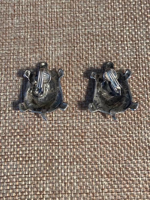 Sterling silver turtle earrings, clip on, Turtle … - image 6