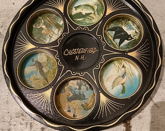 Vintage drink tray, bar tray, Fall decor, New Hampshire Souvenir, wildlife, Mid century modern, forest animals