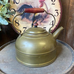 Vintage copper tea kettle,  Revere ware, wood red handle, farmhouse, kitchen decor