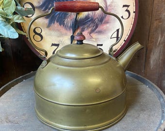 Vintage copper tea kettle,  Revere ware, wood red handle, farmhouse, kitchen decor