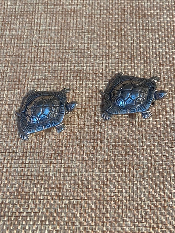 Sterling silver turtle earrings, clip on, Turtle … - image 5