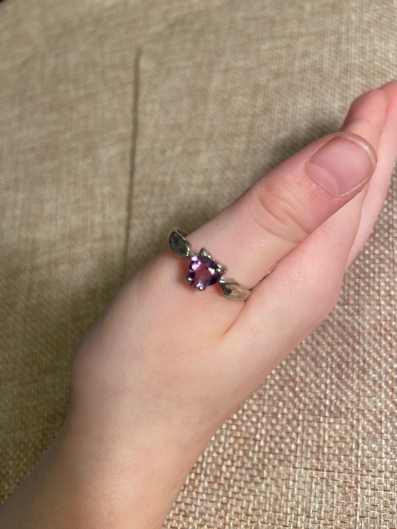 purple ring, sterling ring, heart shape stone, lig