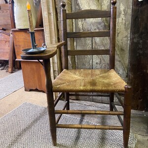 Antique Ladder Back Writing Chair: Primitive Rush Seat Fireside Chair
