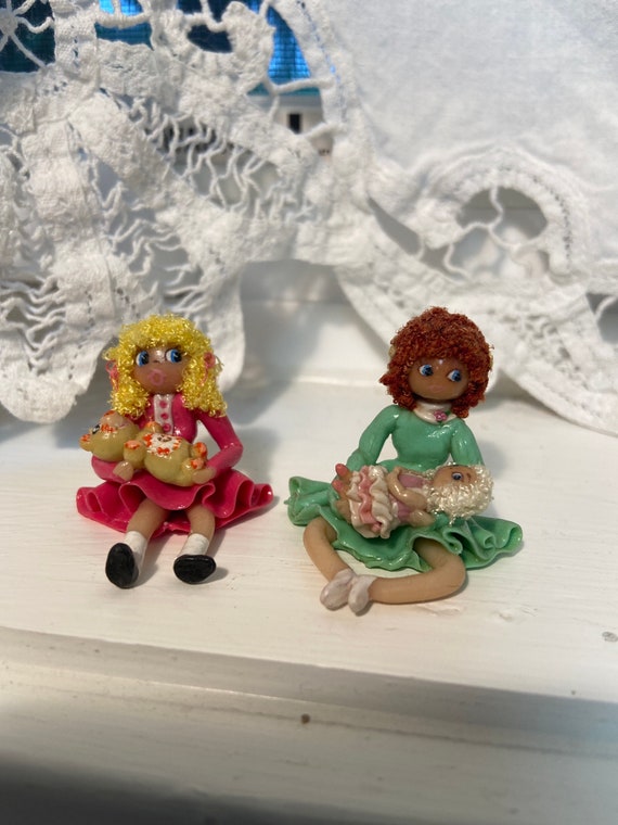 Vintage Salt Dough Dolls, Miniatures, Girl With Bear, Girl With Doll,  Handcrafted Dough Doll - Etsy