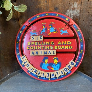 Vintage 1950s Spelling & Counting Board: Educational Toy Made in USA