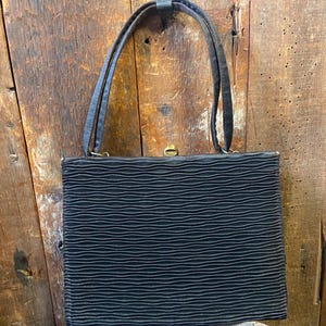 vintage black pleated satin evening bag