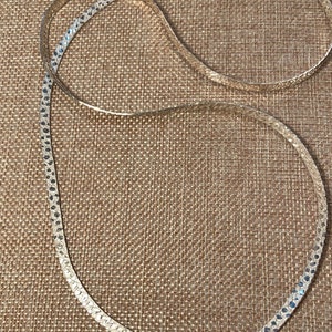 vintage sterling silver long 30&quot; chain, flat herringbone chain necklace,925, 3/16 wide