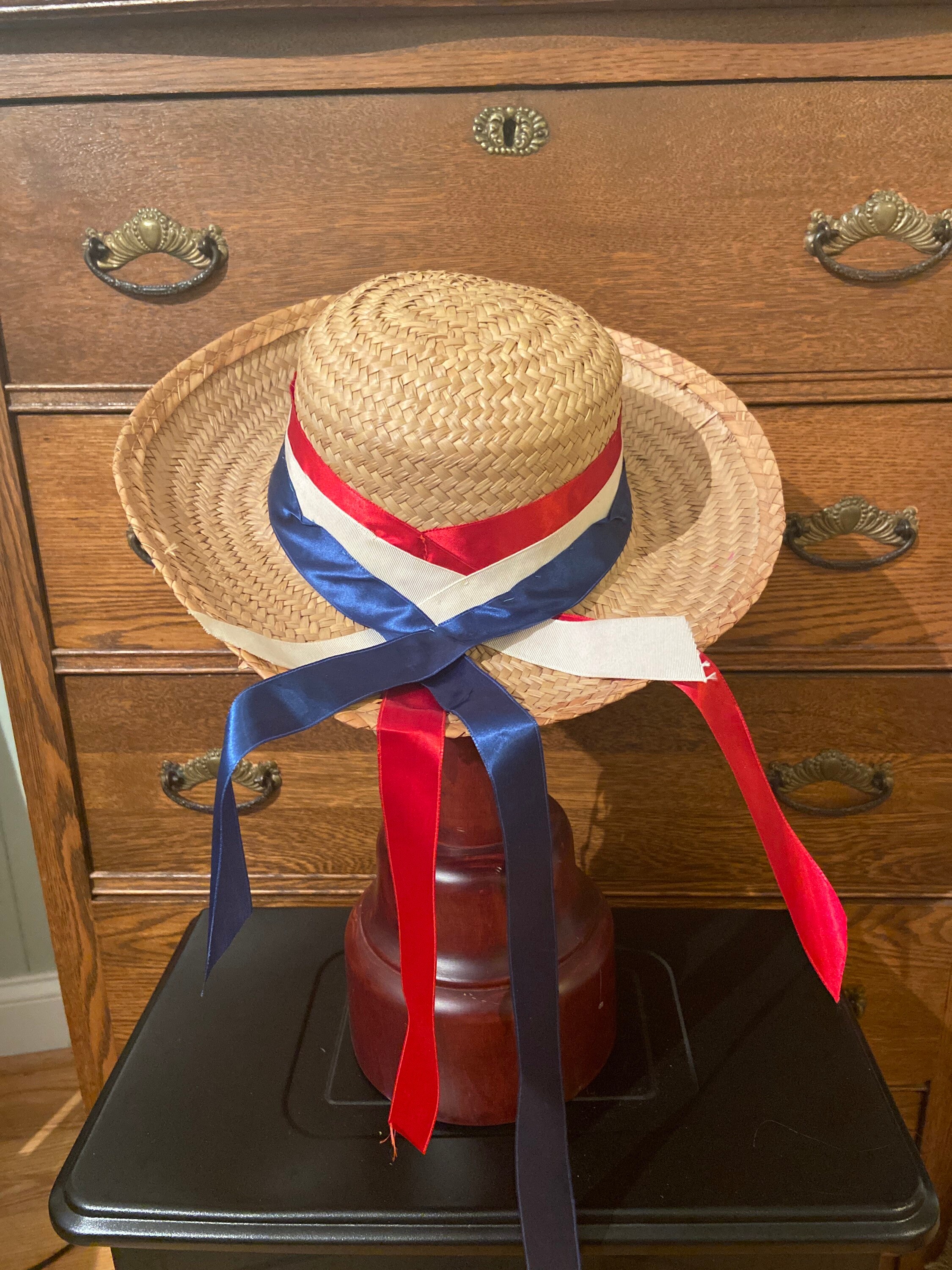 Vintage Americana Straw Hat Red White 